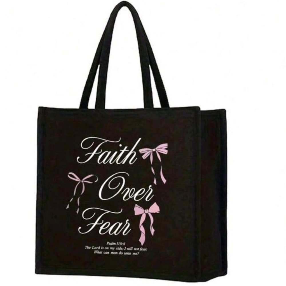 SALE Inspirational Black Tote Bag Faith Over Fear